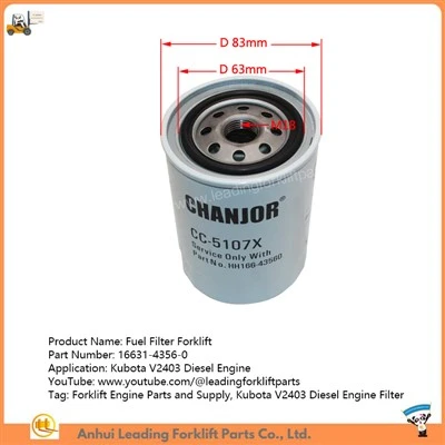 รถยกกรองน้ำมันเชื้อเพลิง|กรองเครื่องยนต์ดีเซลคูโบต้า V2403|อะไหล่และอุปทานเครื่องยนต์รถยก|16631-4356-0